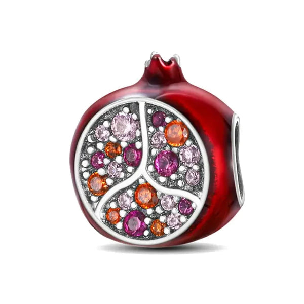 Berloques em Prata 925 - Charm My Life Romã Esmaltada com Zircônias Coloridas