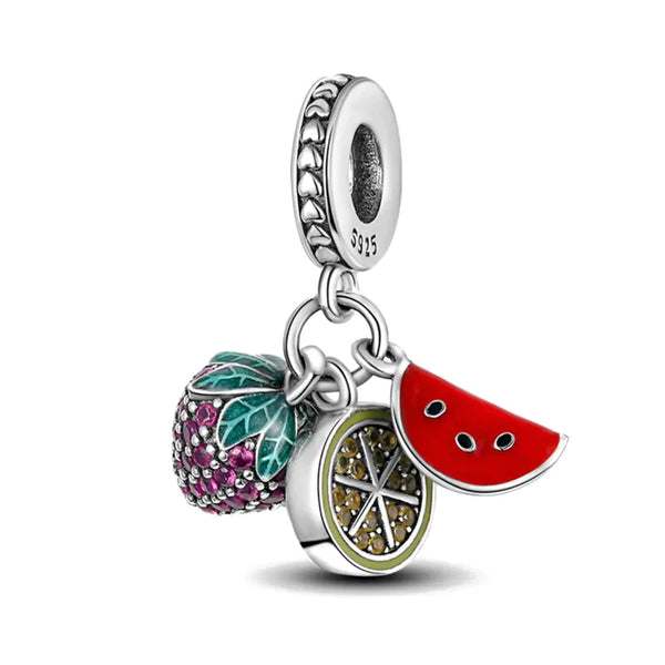 Pingente em Prata 925 - Charm My Life Trio de Frutas Melancia, Limão e Morango