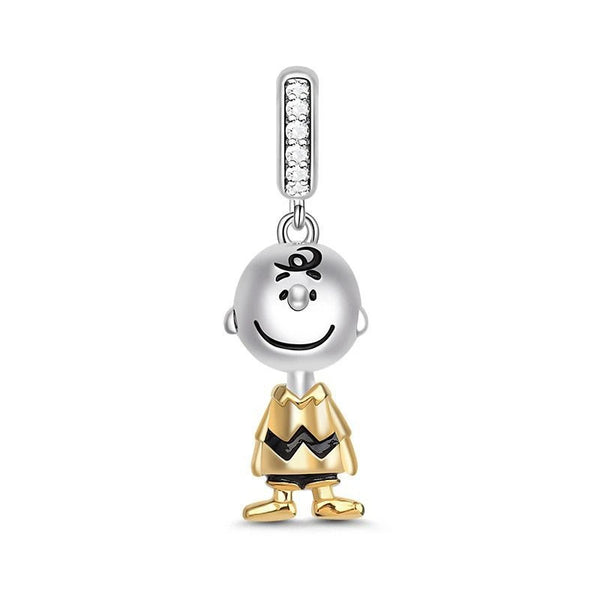 Pingente em Prata 925 - Charm My Life Charlie Brown Peanuts Camiseta Dourada
