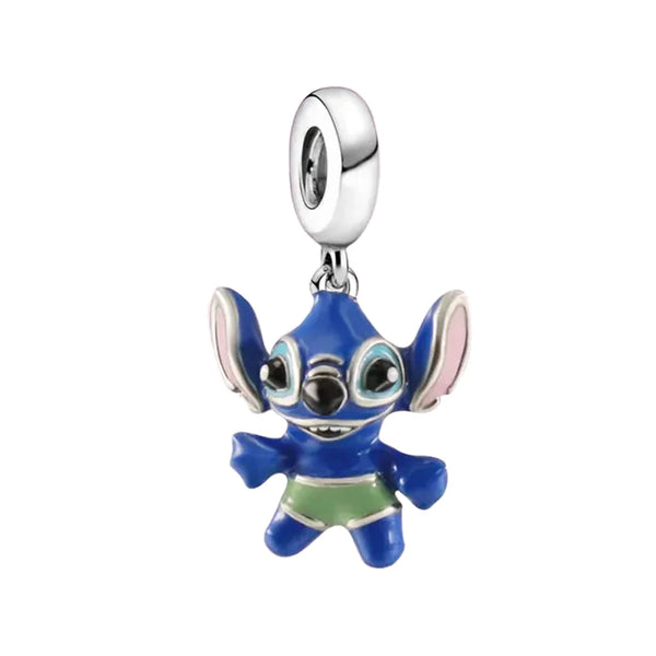 Pingente em Prata 925 - Charm My Life Stitch com Roupa Verde
