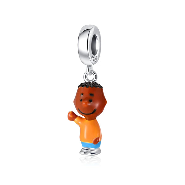 Pingente em Prata 925 - Charm My Life Menino Franklin Camiseta Laranja Personagem Peanuts