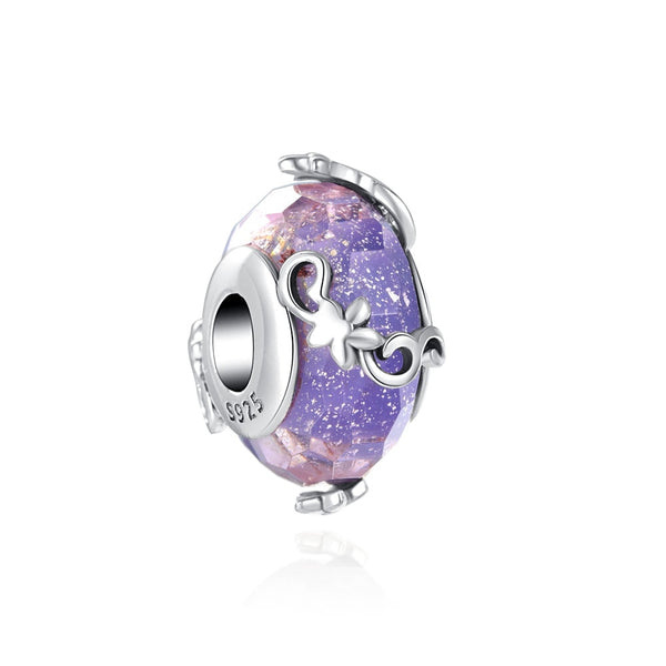 Berloque Murano em Prata - Charm My Life Lilás Brilhante