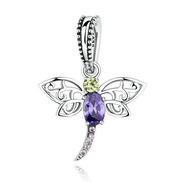 Pingente em Prata - Charm My Life Libélula Violeta