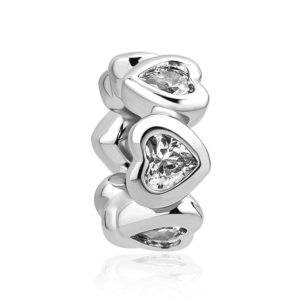 Berloque em Prata - Charm My Life Corações Cristal