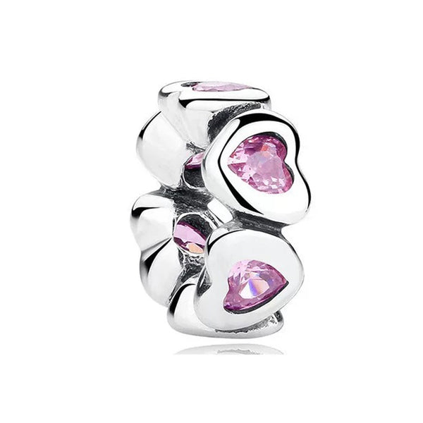 Berloque em Prata - Charm My Life Corações Brilhantes Rosa