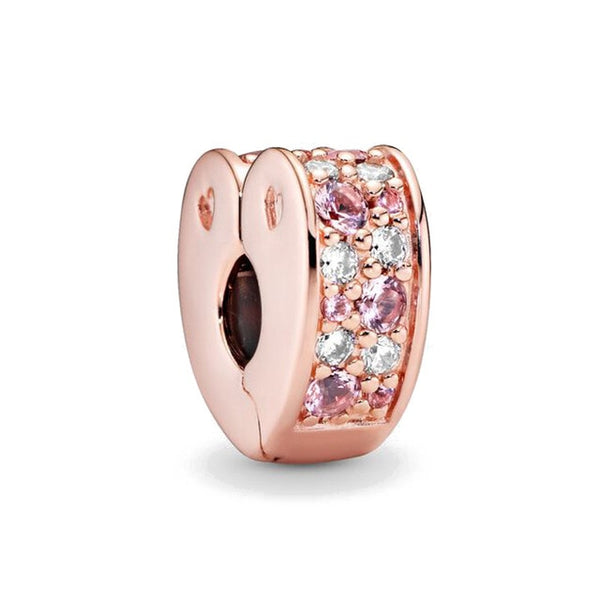 Berloque Clipe em Prata com Banho em Ouro Rose - Charm My Life Coração Cravejado Cristal