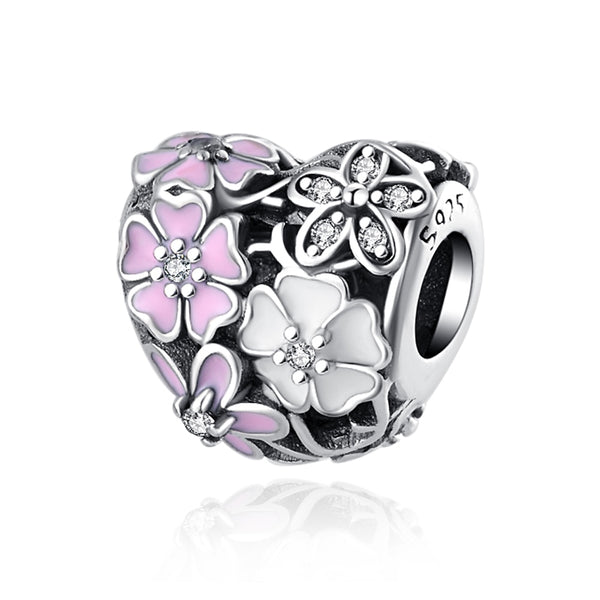 Berloque em prata - Charm My Life Coração Floral