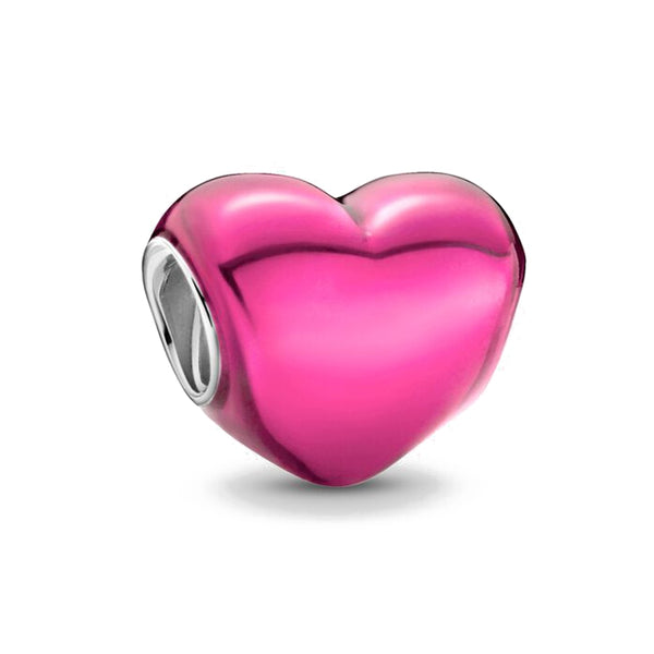 Berloque em Prata - Charm My Life Barbie Coração Metalizado Rosa