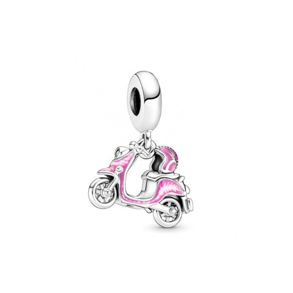 Pendente em Prata - Charm My Life Barbie Lambreta Moto Rosa