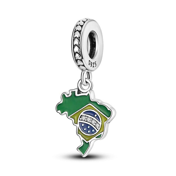 Pingente em Prata - Charm Bandeira do Brasil